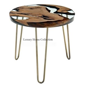 Table console en métal et en bois époxy de forme longue faite à la main Design luxueux dernière arrivée fournitures de décoration de salon - Product Image 4