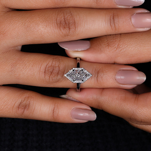 Bague de fiançailles simple en diamant taille marquise néerlandaise avec halo et forme hexagonale, 1 à 2 carats, diamant de laboratoire FVS - Product Image 3