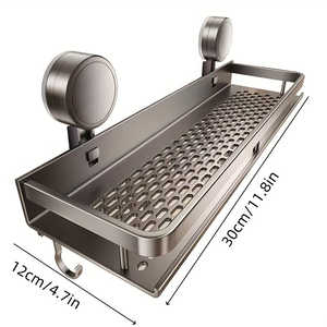 1 unidad de estante de ducha flotante de alta resistencia con acabado pulido, con ventosas, montaje en pared antirrobo con ganchos para toallas, para montaje en esquina - Product Image 1