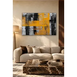 Impression sur toile Fida avec des traits de pinceau jaunes et noirs - Product Image 5