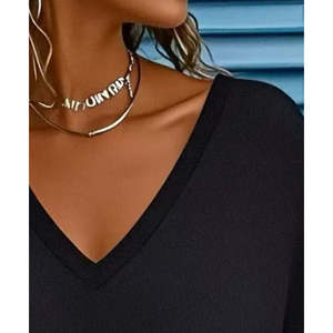Blusa de viscosa de dos hilos con cuello en V y manga larga para mujer, 29975 - Negra - Product Image 2