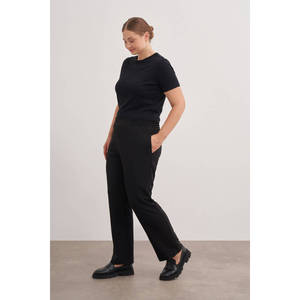 Pantalon droit élastiqué noir taille haute grande taille - Product Image 2