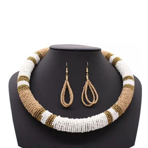 Nouvelle couleur perles non coupées perles de verre broderie collier boucles d'oreilles ensemble à la mode collier perlé bijoux lien chaîne cadeau - Product Image 3