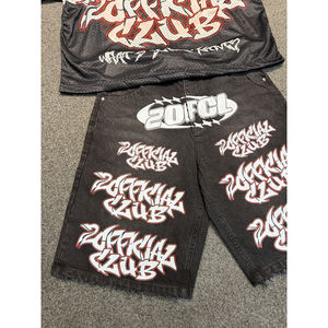 เซ็ตเสื้อยืดและกางเกงขาสั้นของผู้ชายชุดเสื้อผ้าแนวสตรีทสำหรับผู้ชายเสื้อพลอยเทียมทำโลโก้ตามสั่ง - Product Image 6