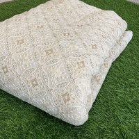 Nouveau Design Broderie Blanc Georgette Tissu Dyeable Floral Coton Dentelle Tissu Brodé pour Robe Lehenga Sherwani