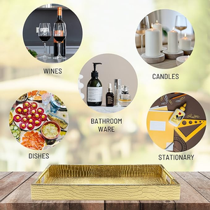 ถาดเสิร์ฟสำหรับตกแต่งพร้อมที่จับโลหะถาดหนังจระเข้ทำจากหนัง PU ถาดตกแต่งบ้านสำหรับใช้ในโรงแรมบ้าน - Product Image 2