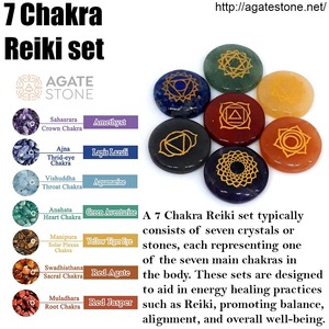Healing Divine Seven Chakra Colección de Piedras Grabadas Pulido a mano para Chakra Balancing Love Lightwork y Reiki Altar Decor - Product Image 5