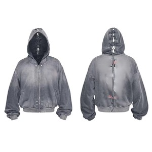 Custom Washed Tracksuit Men's Fashion Heavyweight 100% Cotton Vintage Washed Full Zip up Hoodie Loose <b>Sweatpants</b> Tracksuit <b>Sets</b> - Product Image 5