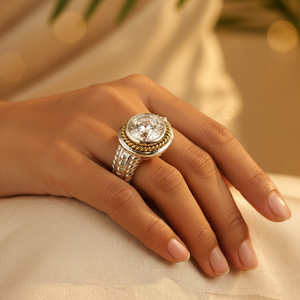 Anillo de Plata para Mujer Chapado en Oro Rosa y Oro con Incrustaciones de Circonita Cúbica, Moderno y Elegante sobre Cobre, Regalo para Ella - Product Image 3