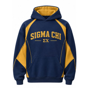 Sigma Chi Embroidered <b>Men's</b> <b>Blue</b> Gold Lettering Casual Hoodie 100% Cotton Eco-Friendly Regular Fit Pocket Design Winter Wear - Product Image 5