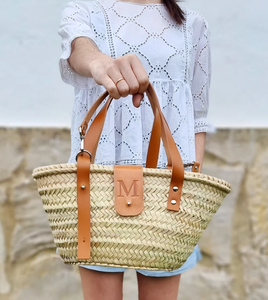 Bolsa de paja tejida personalizada con inicial, bolsa de paja con asas de cuero Bolsas de playa de macramé Directo del proveedor indio - Product Image 2