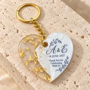 Llavero de Resina Epoxi con Corazón Personalizado, con Iniciales y Fecha en Lámina Dorada, Regalos de Boda, Compromiso, Aniversario, Regalos de Agradecimiento para Invitados - Product Image 4