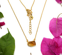 Intemporel Mode Citrine Pierres Précieuses Pendentif Collier Dainty 24K Chaîne En Or Bijoux pour Femmes Filles En Gros En Vrac