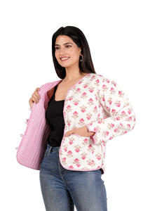 Veste en molleton de coton réversible pour femmes nouvelle main bloc imprimé manteau d'hiver bouton poche automne imprimé veste courte XL-pour les filles - Product Image 5