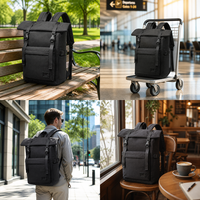 Tas Ransel BEARKY Tahan Air Model Gulung Warna Hitam Minimalis Kapasitas Besar untuk Perjalanan dan Aktivitas Luar Ruangan dengan Kantong Depan