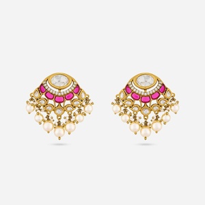 Pendientes de Perlas de Agua Dulce con Estilo Kundan 189224, Montura de Latón 100% con Diseño de Paz, Ideales para Bodas y Fiestas - Product Image 1