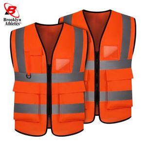 Gilet haute visibilité personnalisable en polyester haute visibilité jaune/orange gilet réfléchissant étanche pour la sécurité au travail - Product Image 2