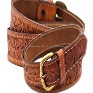 เข็มขัดหนังตะวันตกคุณภาพสูงลายเต็มรูปแบบมือแกะสลักลวดลายดอกไม้พร้อมหัวเข็มขัดทองเหลืองทนทานและแข็งแรง - Product Image 1