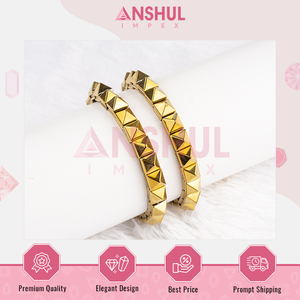 กำไลพีระมิดแฟนซีเฮมาไทต์สีทองยืดหยุ่นได้เรียบและขัด - Product Image 4