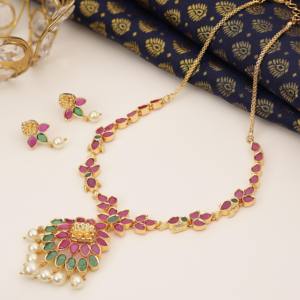 Colorstone Necklaces, Gold Plated, Fashion Necklaces, Traditional & <b>Wedding</b> <b>Gift</b> for Women, Brass, Chapado En Oro Oro Laminado - Product Image 2