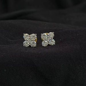 ต่างหูเพชรกลมสีทองโรแมนติก4ชิ้น VVS EF ต่างหูเพชรที่ปลูกในห้องทดลองคุณภาพสูงและสง่างาม - Product Image 1