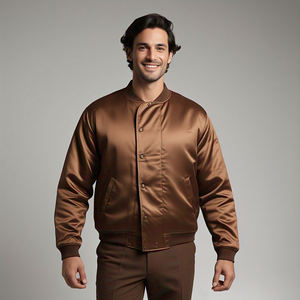 Blouson d'aviateur en satin à col rabattu pour hommes blousons d'aviateur d'hiver de haute qualité en nylon satiné veste Letterman pour hommes - Product Image 3
