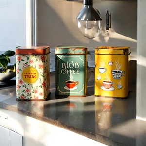 Pot de nourriture de stockage de cuisine personnalisé rétro boîte à thé en sucre galvanisé avec autocollant pot de crème en métal en bois étain - Product Image 3
