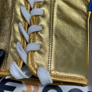 Professional Adjustable Lace-Up Genuine Leather Boxing <b>Gloves</b> Moisture Wicking Customized Golden Blue Colors for Gym Sparring - Product Image 6