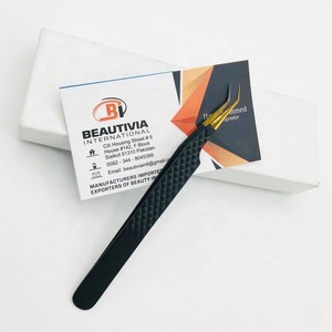 Pinzas de extensión de pestañas de ángulo de 45 grados de etiqueta privada punta de fibra agarre de diamante pinzas de pestañas de acero inoxidable sostenibles fuertes - Product Image 4