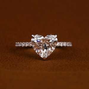 925 <b>Sterling</b> <b>Silver</b> <b>Engagement</b> <b>Ring</b> with 2.0 CT Heart Cut Moissanite Diamond New Classic Style Claw Setting Inlay for Weddings - Product Image 1