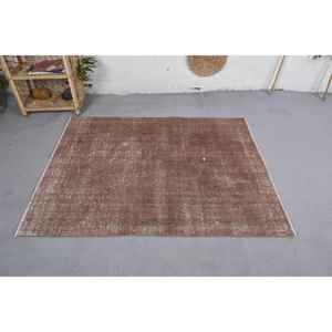 Modern <b>Vintage</b> Turkish <b>Rug</b> Large 3.9 X 5.2ft Brown Area Handmade Plush Rectangle Patchwork Design Wool Material Latex for Teens - Product Image 3