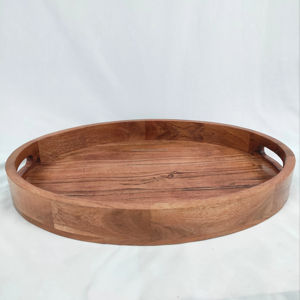 Bandeja de Madera Maciza Ecológica Pulida, Bandeja de Servicio, Plato Medio para Cena, Bandeja de Té Multifuncional, Bandeja Semicircular para Almacenamiento de Alimentos - Product Image 1