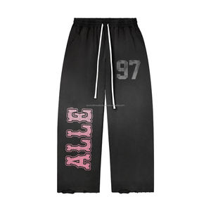 กางเกงวอร์มผ้าฟลีซคอตตอนเนื้อหนาคุณภาพสูง 360 GSM ผ้าเนื้อนุ่มพรีเมียม สีแดงวินเทจ ล้างแบบวินเทจ พิมพ์ลายโลโก้ตามสั่ง - Product Image 2