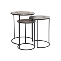Le plus récent Look décoratif Unique côté Table basse blanc poudre enduit métal fer Base avec dessus en bois café Table d'appoint meubles