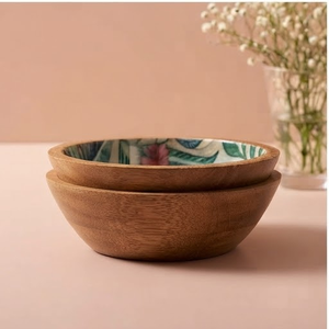Bol en bois fait main, émaillé, motif floral bohème, pour servir les aliments, idéal pour offrir - Product Image 2