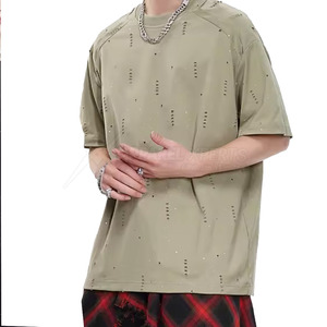 เสื้อยืดผ้าฝ้ายทำจากพลอยเทียมเสื้อยืดผู้ชายแขนสั้นทรงสลิมฟิต - Product Image 5