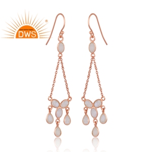 Última Tendencia 2026: Pendientes Colgantes de Plata de Ley con Baño de Oro Rosa y Piedra Lunar Arcoíris, Fabricante de Joyería Personalizada - Product Image 2