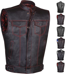 Chaleco de cuero sin mangas para hombre, chaqueta informal de cuero de imitación con cuello entallado y 2 botones para hombre, chaquetas Letterman - Product Image 1