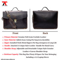 Sac à main pour homme en cuir véritable Crazy Horse, style vintage rétro, pour le bureau, les affaires, sacoche pour ordinateur portable, sac de messager multifonctionnel pour les voyages