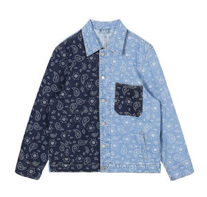 Custom Top Selling Unisex Paisley Jacquard chaqueta de mezclilla acolchada para los hombres de Otoño de alta calidad Patchwork impreso - Product Image 4