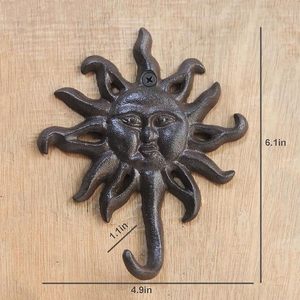 Antique Black Cast Iron Coat <b>Hooks</b> With Screw <b>Wall</b>-Mounted Sun-Shaped <b>Key</b> Hanger Heavy-Duty Vintage Home Decor - Product Image 3