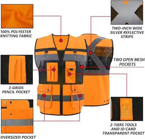 Chaleco de Seguridad 100% Poliéster Reflectante Unisex Ropa de Trabajo Chaleco de Seguridad Chaqueta Multibolsillos Personalizable Chaleco de Seguridad Reflectante - Product Image 5