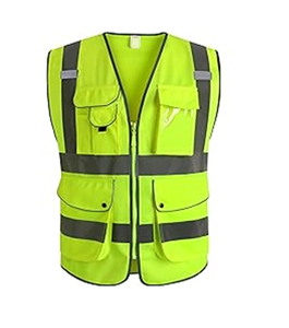 Safety 9 Pockets Class 2 High Visibility Zipper Front Safety <b>Vest</b> With Reflective Strips - Product Image 5