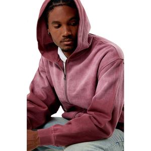 Men Full Zip Up Hoodie <b>Terry</b> Cotton Acid Wash Sun Faded Rhinestone Streetwear Thermal Custom Zipper Hoodie <b>Bulk</b> Wholesale OEM - Product Image 4