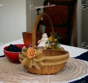 New Fashion Hastashilp Natural Rustic <b>Wicker</b> Flower <b>Basket</b> for Home Wedding Party Festival Decoration Rattan Flower <b>Basket</b> - Product Image 3