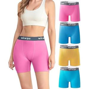 <b>Women's</b> Mid-Rise Cotton <b>Boxer</b> <b>Briefs</b> 5.5 Inseam 4 Pack Anti-Chafing Antibacterial Customizable Underwear Anti-Static Breathable - Product Image 2