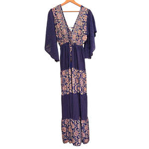 Vestido de Noche Largo Azul con Adornos de Viscosa y Seda para Fiestas Formales - Product Image 2