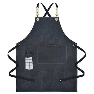 Tablier de barbier avec poche en cuir pour adulte, mode chic et personnalisable, jean imperméable et réutilisable en tissu sans manches pour la maison - Product Image 4