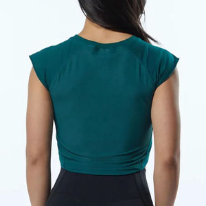 2025 recadrée femmes solide T-shirt débardeur à manches courtes col rond panneaux latéraux tricoté haut court pour dames respirant coton croptop - Product Image 3