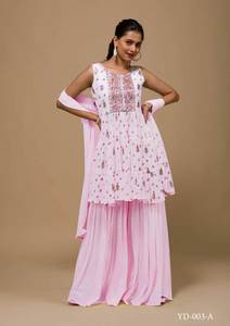 Nouveaux costumes de fausse georgette lourde de concepteur avec le travail de broderie avec Dupatta pour la vente à l'exportation de l'Inde pakistanaise traditionnelle - Product Image 4